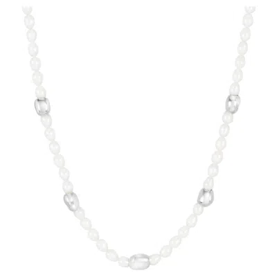 Pre-owned Dower & Hall White Pearl Ocean Pebble Necklace In Sterling Silver