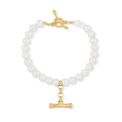 Dower & Hall White Pearl T-bar Bracelet In Gold