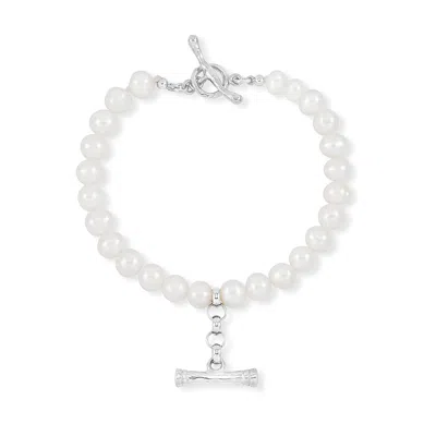 Dower & Hall White Pearl T-bar Bracelet In Metallic