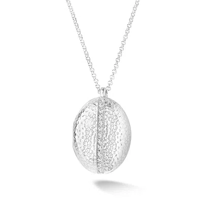 Dower & Hall White Sapphire 26mm Oval Lumiere Locket In Silver