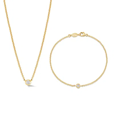 Dower & Hall White Sapphire Dewdrop Necklace And Bracelet Set In Gold,white