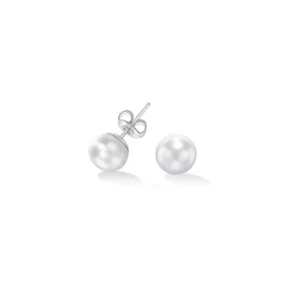 Dower & Hall White Timeless Freshwater Pearl Studs (seconds) In White,silver