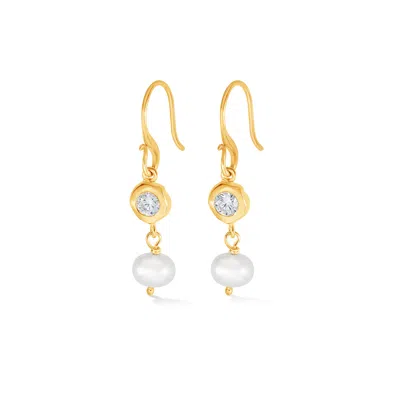 Dower & Hall White Topaz & Pearl Dewdrop Earrings In Gold