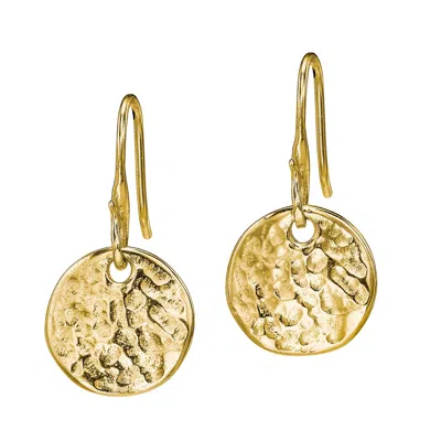 Dower & Hall Women's 18ct Yellow Gold Vermeil 13mm Hammered Disc Drop Earrings
