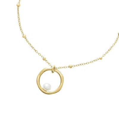 Dower & Hall Women's 18ct Yellow Gold Vermeil Open Circle White Pearl Pendant On Adjustable Chain