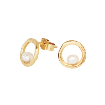 Dower & Hall Women's 18ct Yellow Gold Vermeil Open Circle White Pearl Stud Earrings