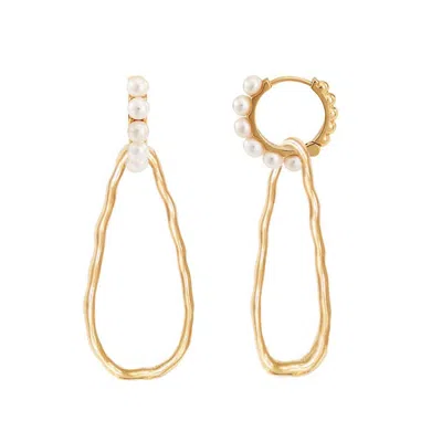 Dower & Hall Women's 18ct Yellow Gold Vermeil Pearl Huggie Statement Drop Earrings