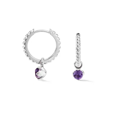 Dower & Hall Women's Amethyst Charm On Large Dotty Orissa Hoops In Silver In Blue