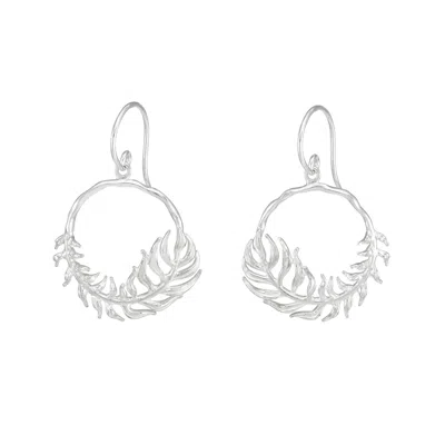 Dower & Hall Women's Angel Feather Circle Drop Earrings In Silver In Metallic