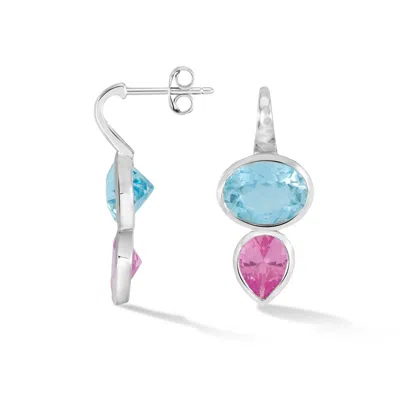 Dower & Hall Women's Blue & Pink Topaz Tutti Frutti Earrings - Silver