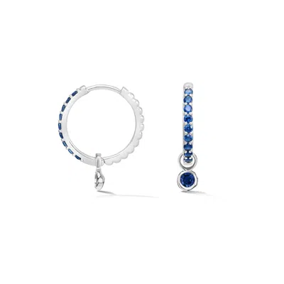 Dower & Hall Women's Blue Sapphire Dewdrop Charm Hoops - Silver