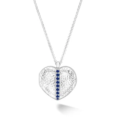 Dower & Hall Women's Blue Sapphire Large Heart Lumiere Locket In Sterling Silver In Metallic