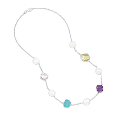 Dower & Hall Women's Candy Gemstone & Baroque Pearl Pebble Necklace In Silver In Metallic