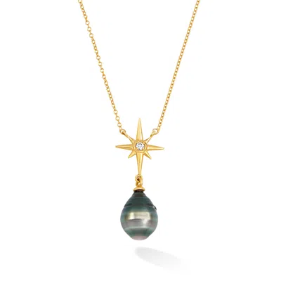 Dower & Hall Women's Fine Gold North Star Pendant With Tahitian Pearl In Gray