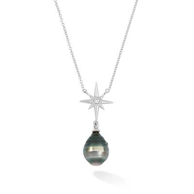 Dower & Hall Women's Fine White Gold North Star Pendant With Tahitian Pearl In Gray
