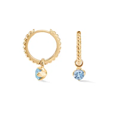 Dower & Hall Women's Gold Aquamarine Charm On Large Dotty Orissa Hoops In Vermeil