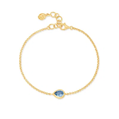 Dower & Hall Women's Gold / Blue Blue Topaz Pear Chain Bracelet In Gold Vermeil