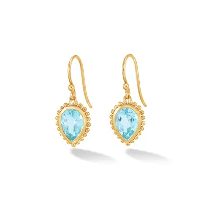 Dower & Hall Women's Gold / Blue Fine Yellow Gold Anemone Large Teardrop Earrings With Blue Topaz