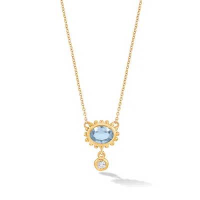 Dower & Hall Women's Gold / Blue Fine Yellow Gold Anemone Pendant With Blue Topaz & Diamond
