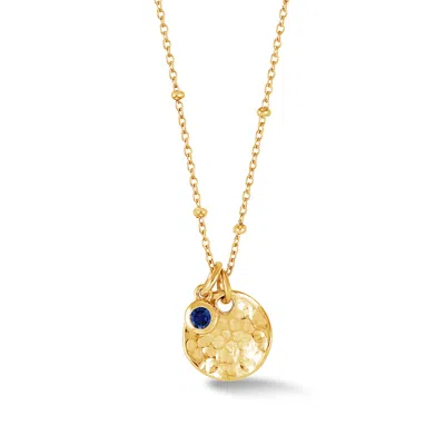DOWER & HALL WOMEN'S GOLD / BLUE HAMMERED DISC & BLUE SAPPHIRE PENDANT IN GOLD VERMEIL