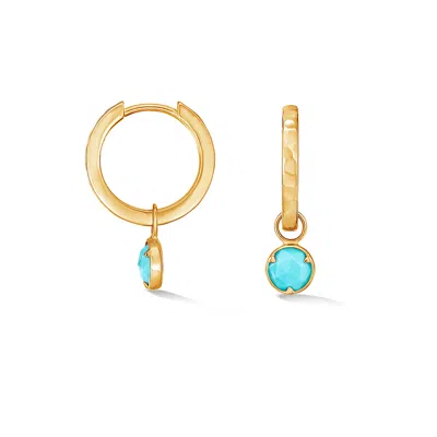 Dower & Hall Women's Gold / Blue Hammered Turquoise Azure Hoops In Gold Vermeil