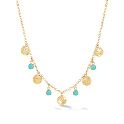 Dower & Hall Women's Gold / Blue Turquoise & Hammered Disc Collar Necklace In Gold Vermeil