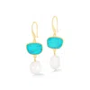 Dower & Hall Women's Gold / Blue Turquoise Pebble & Pearl Drop Earrings In Gold Vermeil In Blue