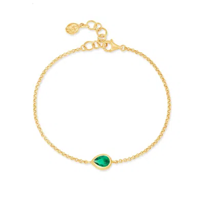 Dower & Hall Women's Gold / Green Green Garnet Pear Chain Bracelet In Gold Vermeil