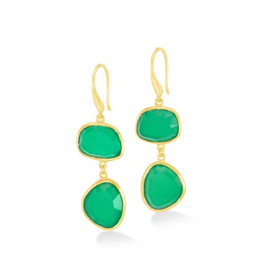 Dower & Hall Women's Gold / Green Green Onyx Pebble Drop Earrings In Gold Vermeil