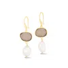 Dower & Hall Women's Gold / Grey Grey Agate Pebble & Pearl Drop Earrings In Gold Vermeil