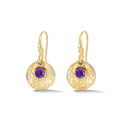 Dower & Hall Women's Gold Hammered Disc & Amethyst Array Earrings In Vermeil