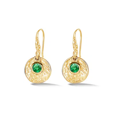 Dower & Hall Women's Gold Hammered Disc & Green Garnet Array Drop Earrings In Vermeil