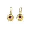 Dower & Hall Women's Gold Hammered Disc & Red Garnet Array Drop Earrings In Vermeil In Gold