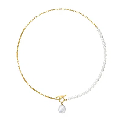 Dower & Hall Women's Gold Luna Medium Freshwater Pearl, Chain And Keshi Drop Necklace In Vermeil