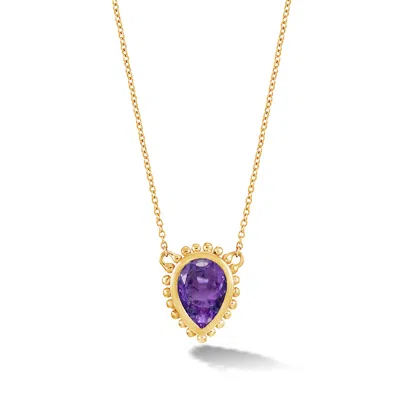 Dower & Hall Women's Gold / Pink / Purple Fine Yellow Gold Anemone Large Teardrop Pendant With Amethyst