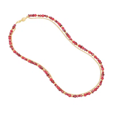Dower & Hall Women's Gold / Red Cherry Orissa Necklace In Gold Vermeil In Multi