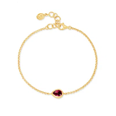 Dower & Hall Women's Gold / Red Red Garnet Pear Chain Bracelet In Gold Vermeil