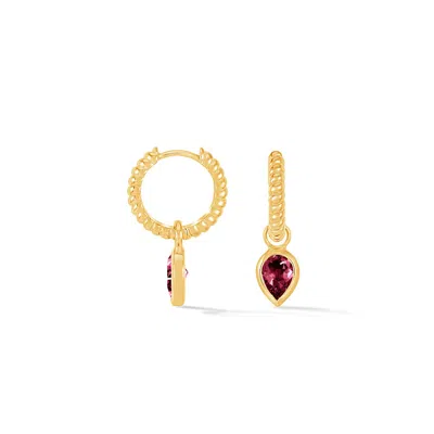 Dower & Hall Women's Gold / Red Red Garnet Twist Huggie Charm Hoops In Gold Vermeil