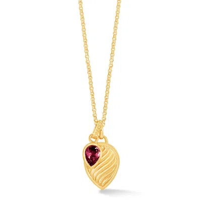 Dower & Hall Women's Gold / Red Red Garnet Twist Peardrop Necklace In Gold Vermeil