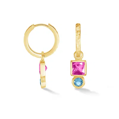 Dower & Hall Women's Gold Square Pink Tourmaline Hammered Huggie Hoops In Vermeil