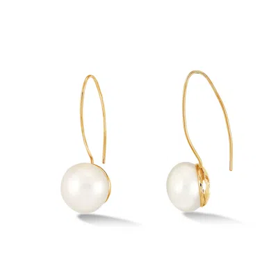 DOWER & HALL WOMEN'S GOLD TIMELESS LONG WHITE FRESHWATER PEARL EARRINGS IN VERMEIL