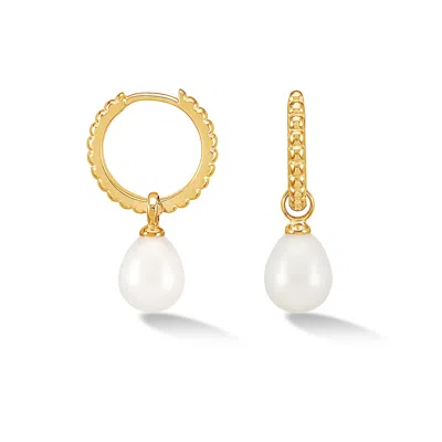 Dower & Hall Women's Gold Timeless Oval Pearl Charm Hoops In Vermeil In White