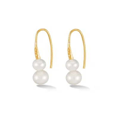 Dower & Hall Women's Gold Timeless White Pearl Duo Earrings Vermeil