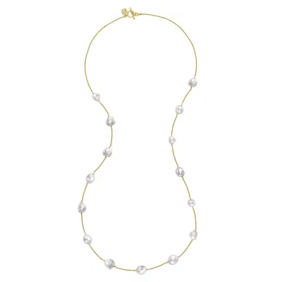 Dower & Hall Women's Gold White Baroque Pearl Chain Long Necklace In Vermeil