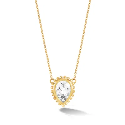 Dower & Hall Women's Gold / White Fine Yellow Gold Anemone Large Teardrop Pendant With White Topaz
