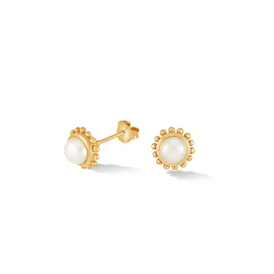 Dower & Hall Women's Gold / White Fine Yellow Gold Anemone Studs With White Pearl