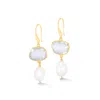 Dower & Hall Women's Gold / White Rock Crystal Pebble & Pearl Drop Earrings In Gold Vermeil