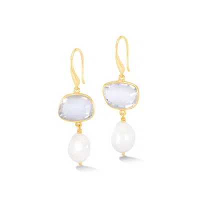 Dower & Hall Women's Gold / White Rock Crystal Pebble & Pearl Drop Earrings In Gold Vermeil