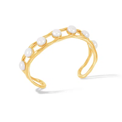 Dower & Hall Women's Gold / White Waterfall White Freshwater Pearl Chunky Bangle In Vermeil