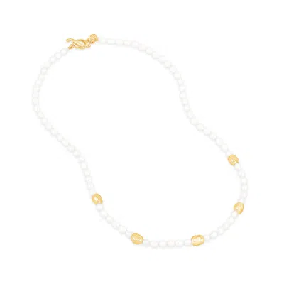 Dower & Hall Women's Gold / White White Pearl Ocean Pebble Necklace In Vermeil